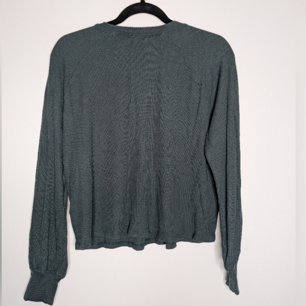 Tavi Renew Waffle Knit Crop Long Balloon Sleeve Forest Green Large - Picture 6 of 11